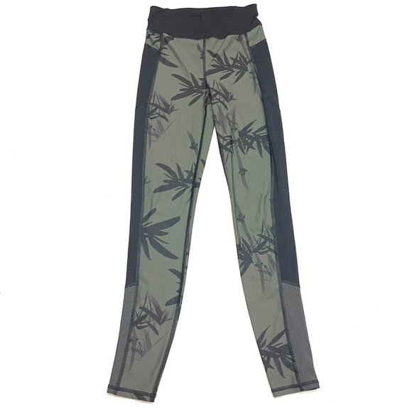 Sweaty Betty Gravity Run Bamboo Leaf Print Green/Black Leggings Size XS - Picture 1 of 8
